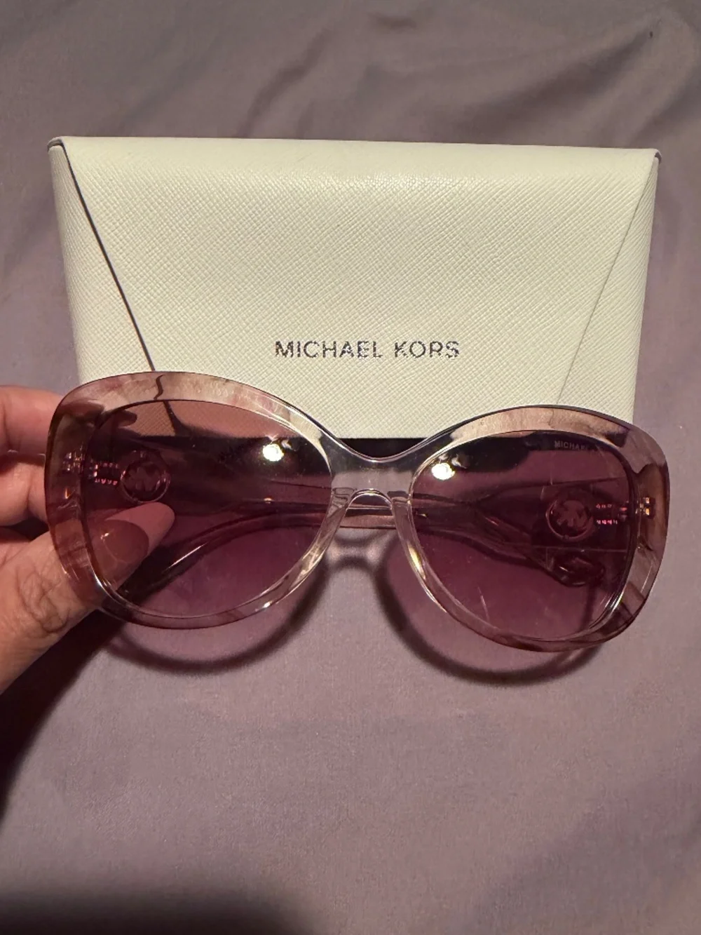 Michael Kors Women’s Oversized Sunglasses Clear Plastic Frame Brown Tinted